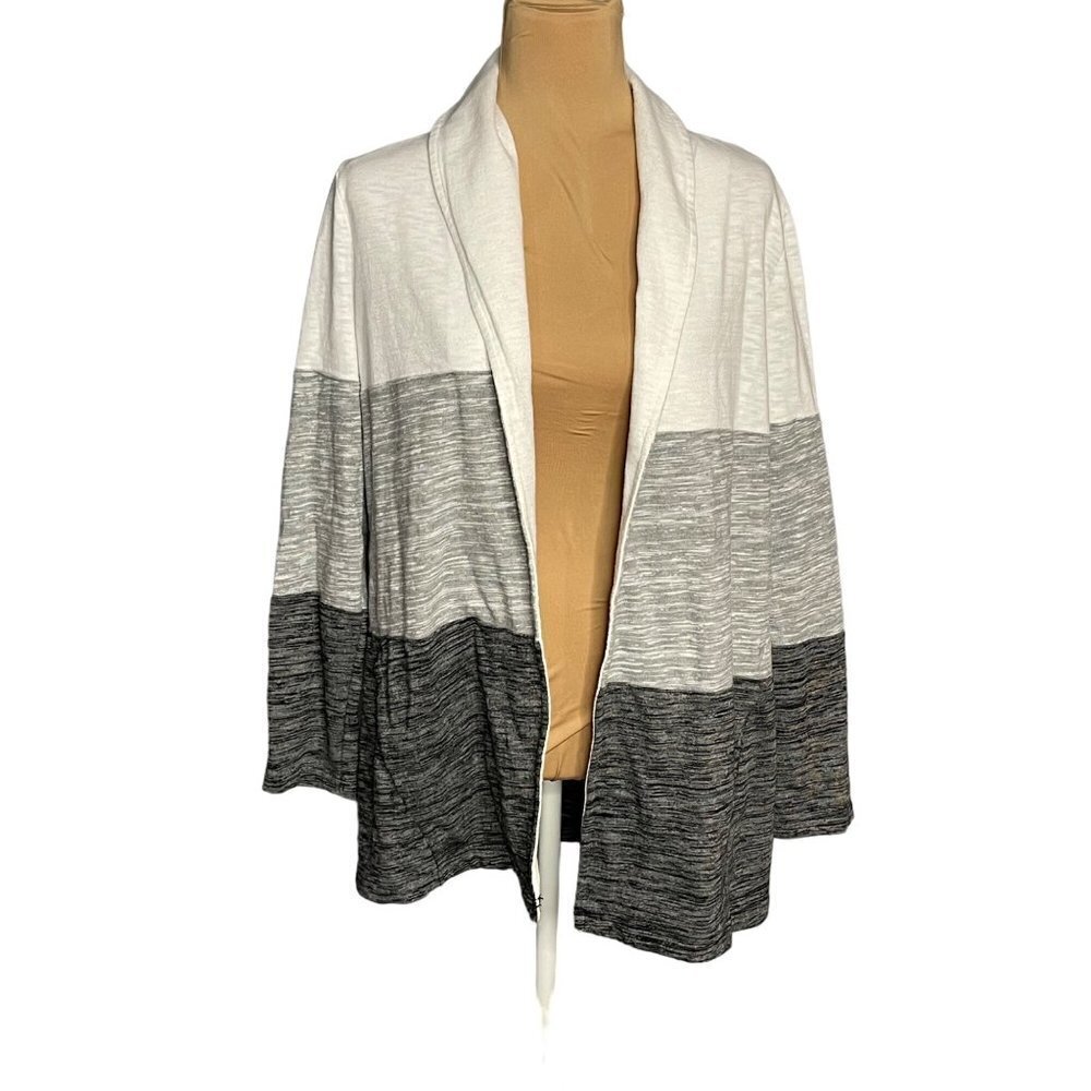 Talbots Gray and Cream Striped Open Front Cardigan Size Medium M
